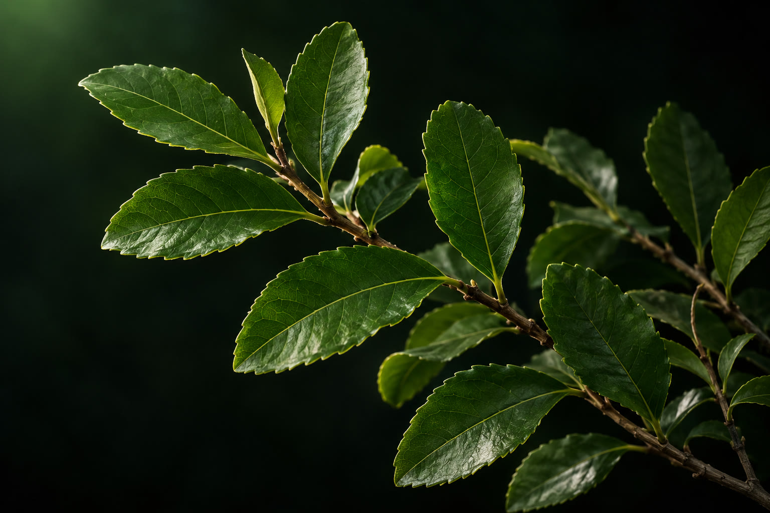 ใบและกิ่งของพืชเยอร์บามาเต้ Ilex paraguariensis